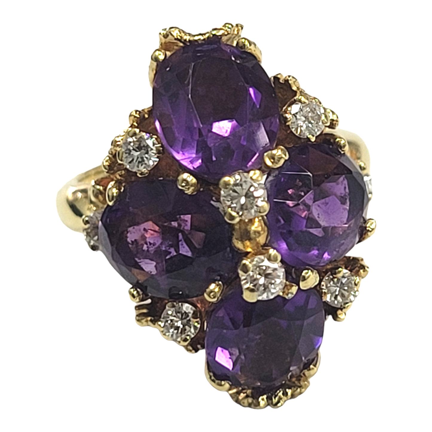 Vintage Floral Amethyst and Diamond Cocktail Ring