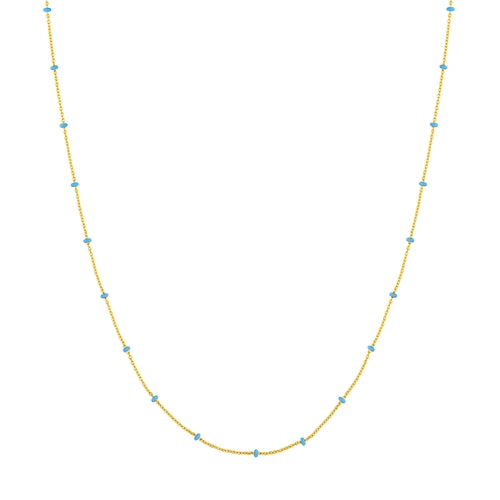 Yellow Gold Blue Enameled Beaded Necklace