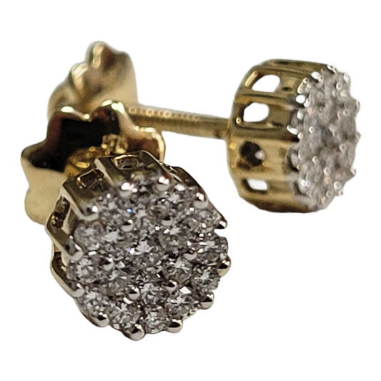 Two Tone Roundiamond Cluster Earrings