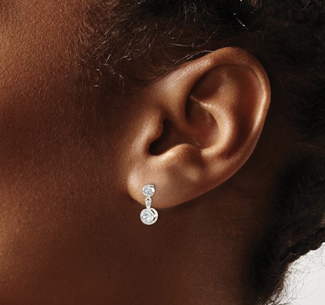 White Sterling Silver Bezel Drop Earring