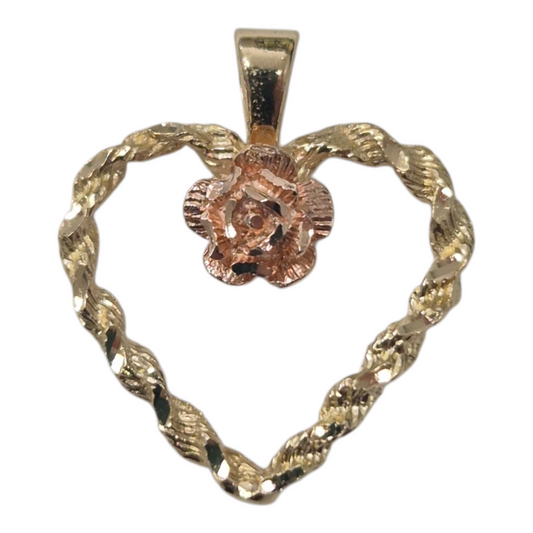 Two Tone Gold Diamond Cut Heart Pendant