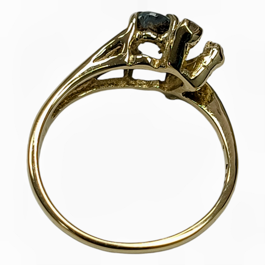 Yellow Gold Blue Topaz Asymmetrical Birthstone Ring