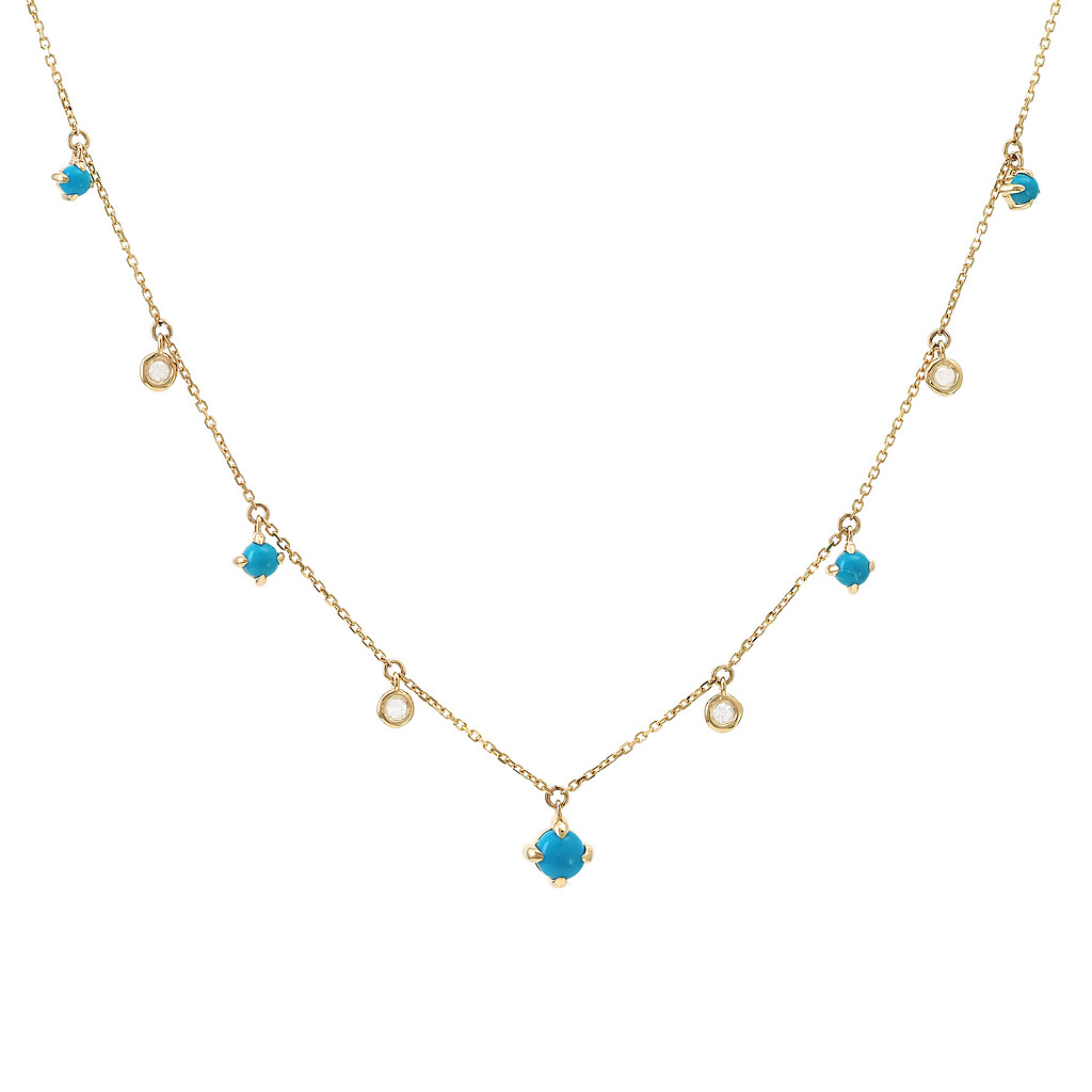 Yellow Gold Turquoise and Diamond Necklace