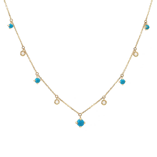 Yellow Gold Turquoise and Diamond Necklace