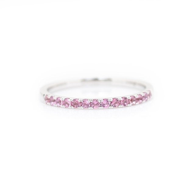 White Gold Round Pink Tourmaline Stacking Band