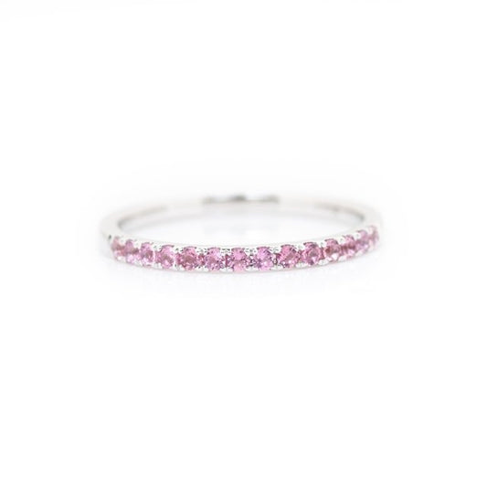 White Gold Round Pink Tourmaline Stacking Band