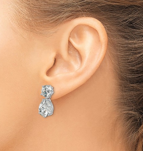 Rhodium-Plated Silver Pear Cz Dangle Earrings