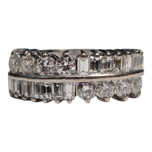 White Gold Baguette and Round Diamond Band
