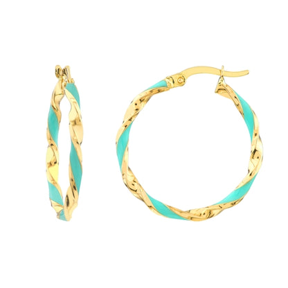 Yellow Gold Enamelled Twisted Hoop Earrings