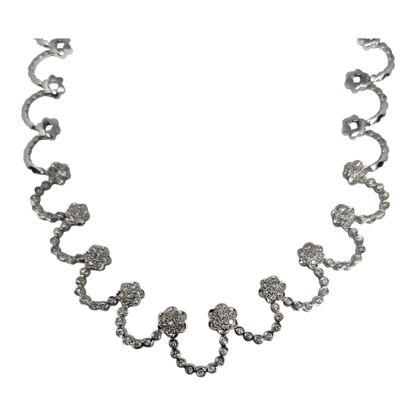 White Gold Round Diamond Scallop Collar Necklace