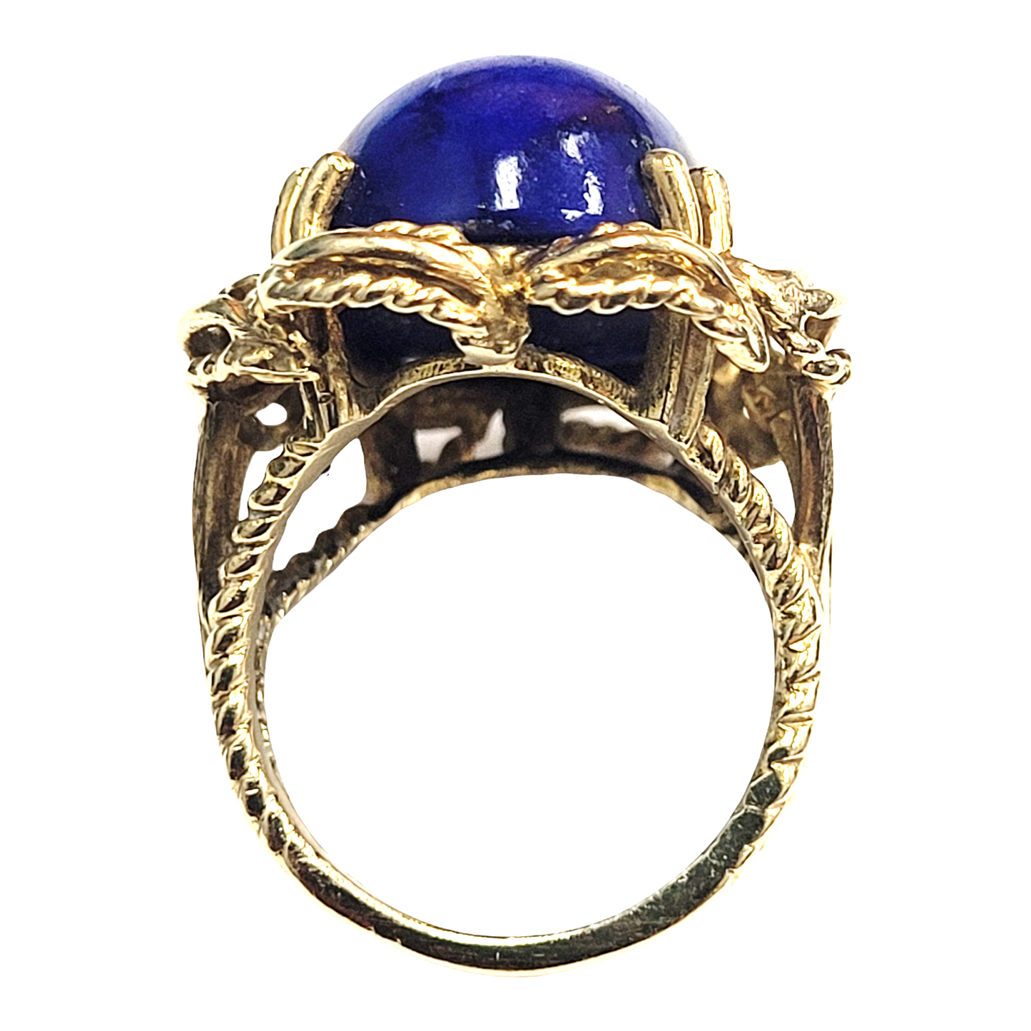 Vintage Yellow Gold Cabochon Lapis Cocktail Ring