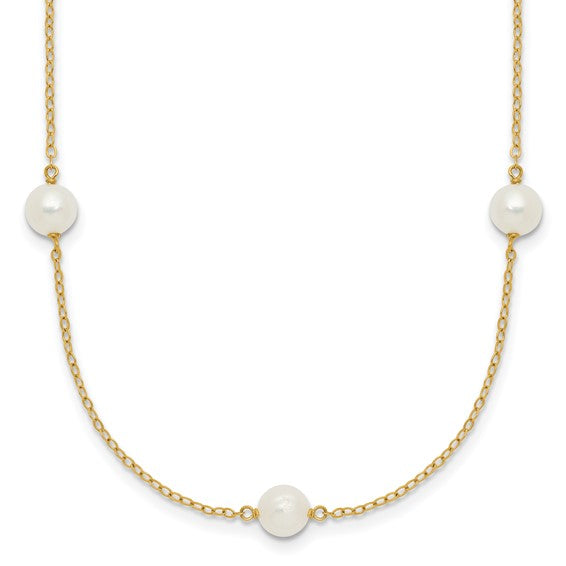 Yellow Gold Tin Cup Style Pearl Necklace