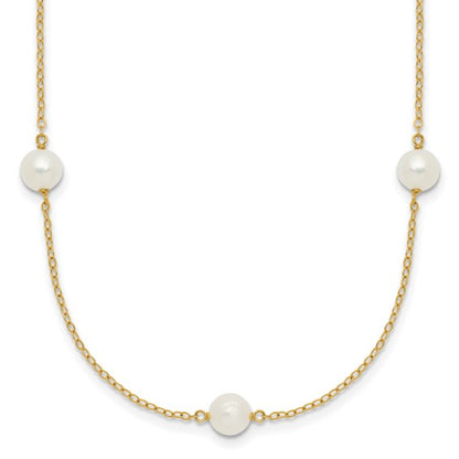 Yellow Gold Tin Cup Style Pearl Necklace