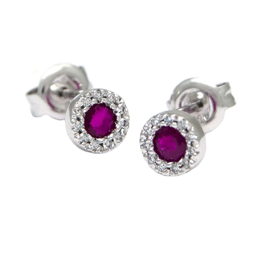 White Gold Ruby Halo Earrings