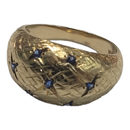 Vintage Yellow Gold Domed Blue Cz Florentine Ring