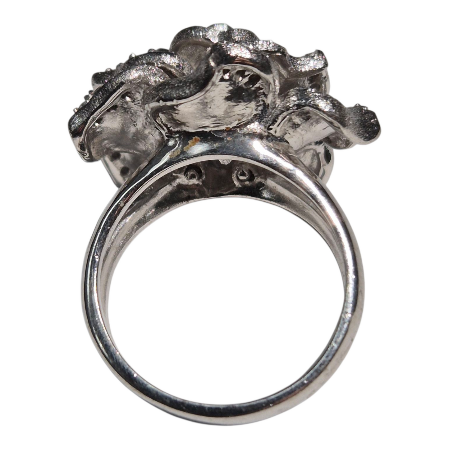 White Silver Rose Cz Cocktail Ring