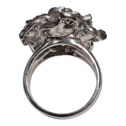 White Silver Rose Cz Cocktail Ring