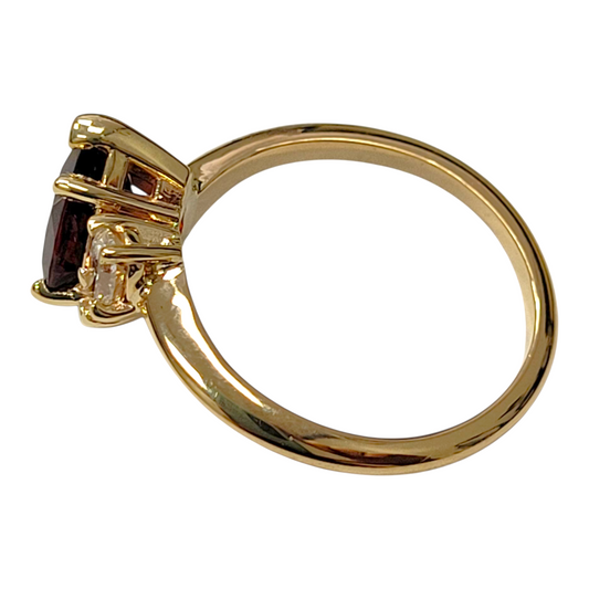 Pear Garnet and Diamond Two Stone Ring