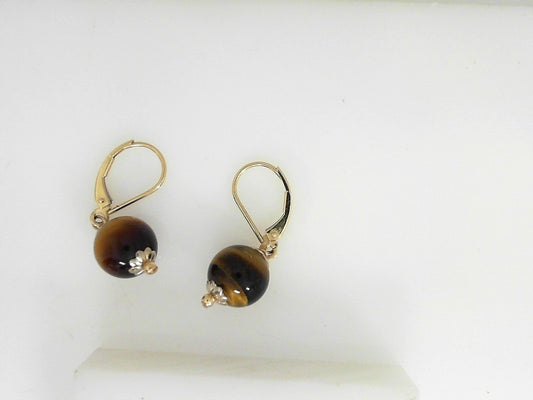 Yellow Gold Tigereye Drop Earrings