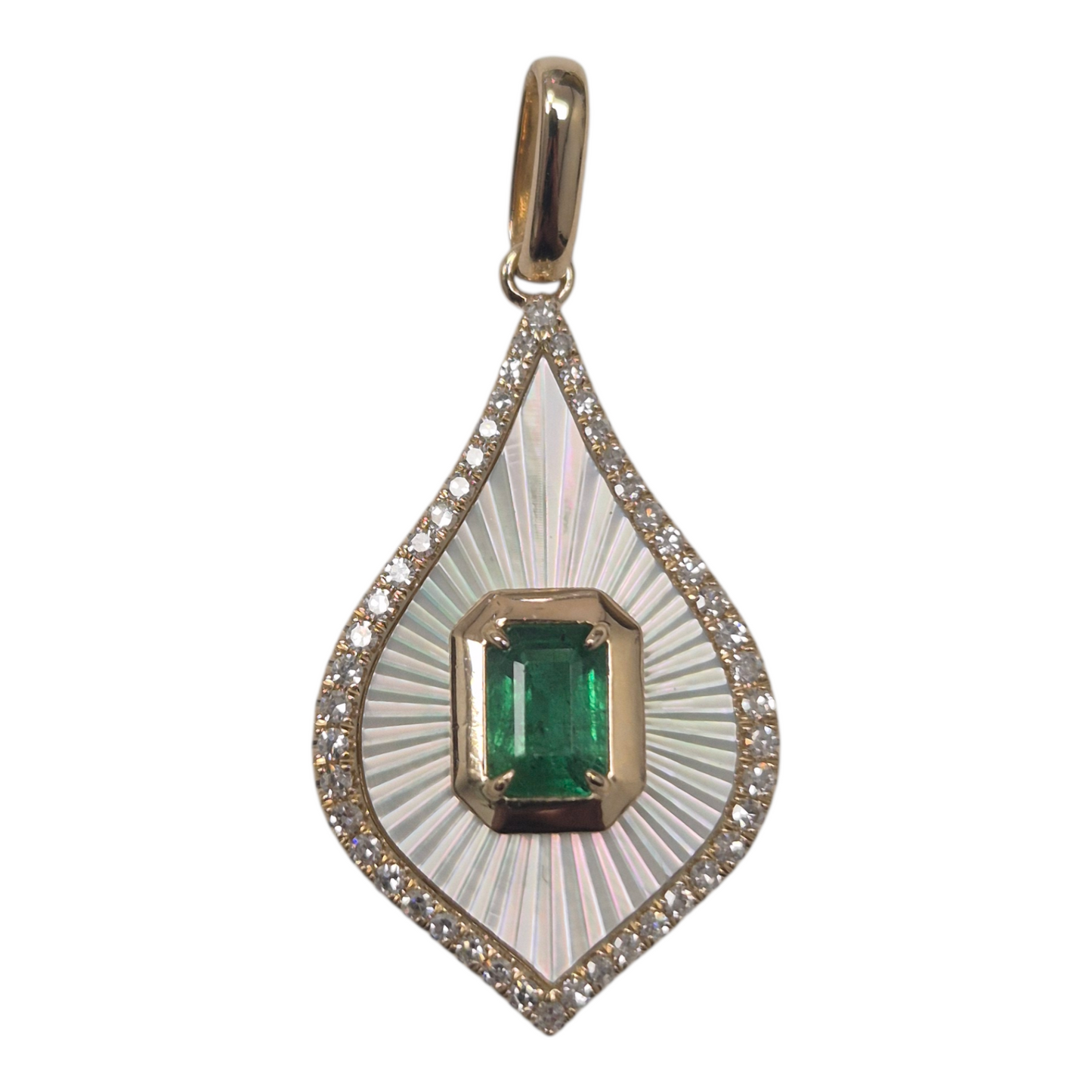 Yellow Gold Emerald Inlay Drop Pendant
