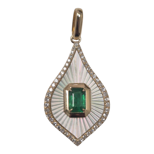 Yellow Gold Emerald Inlay Drop Pendant