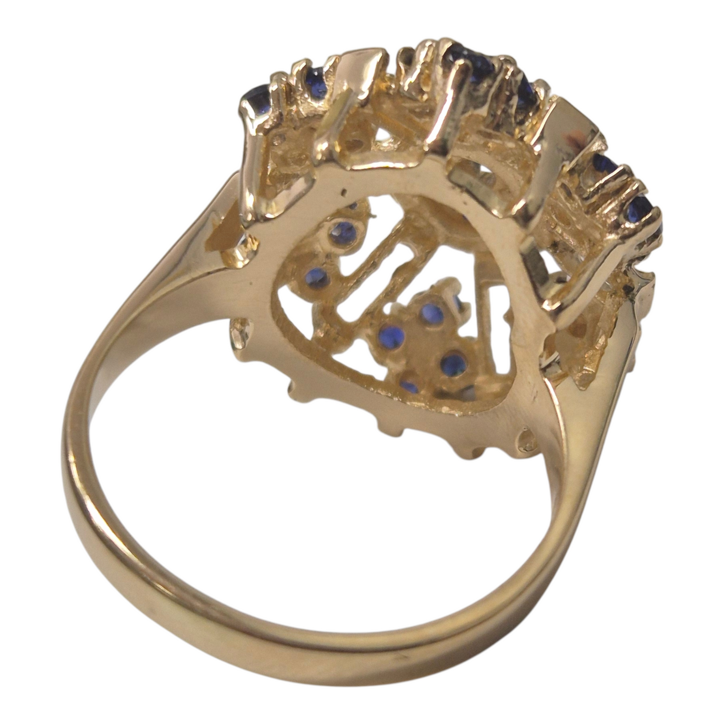 Yellow Gold Synthetic Blue Stone Floral Cluster Ring