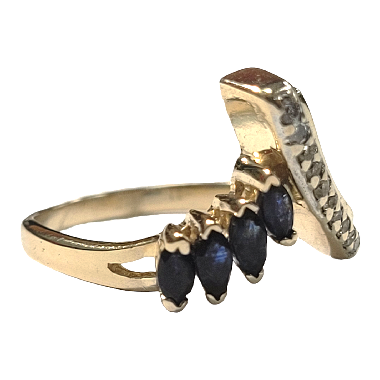 Vintage Yellow Gold Asymmetrical Vee Ring