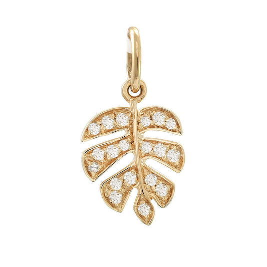 Yellow Gold Round Diamond Leaf Pendant