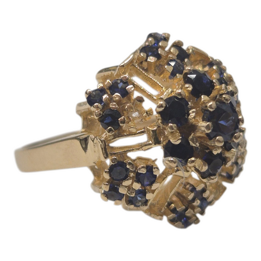 Yellow Gold Synthetic Blue Stone Floral Cluster Ring