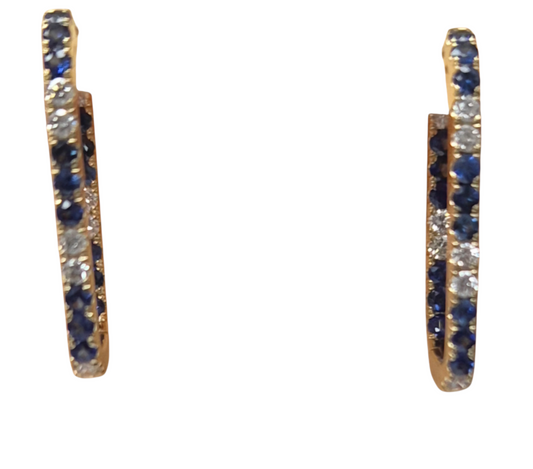 Yellow Gold Sapphire Square Hoops