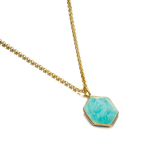 Gold-Plated Silver Geometric Amazonite Pendant