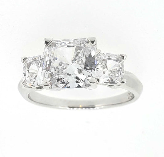 Vintage Sterling SIlver Cushion Cut Three Stone Ring