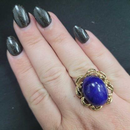 Vintage Yellow Gold Cabochon Lapis Cocktail Ring