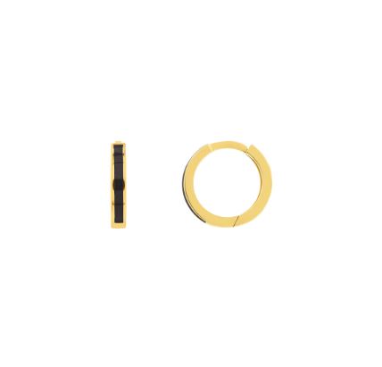 Yellow Gold Black Enamelled Hoop Earrings