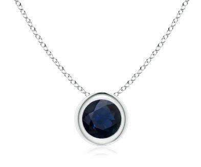 White Gold Blue Sapphire Bezel Solitaire Slide Necklace