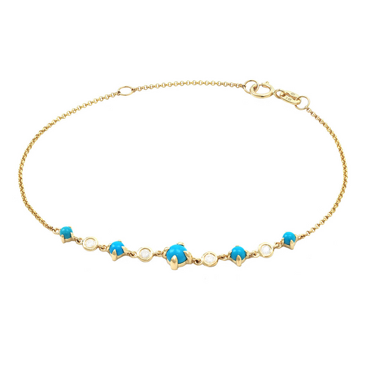 Yellow Gold Turquoise and Diamond Bracelet