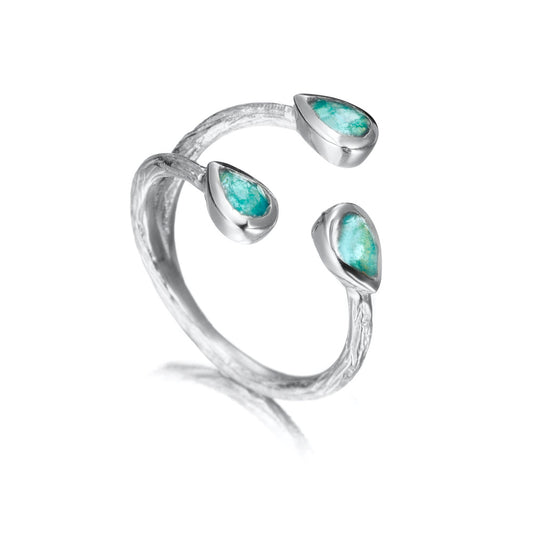 White Silver Pear Apatite Granular Sparkles Ring