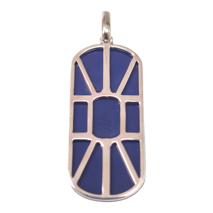 White Gold Cushion Lapis Inlay Medallion Pendant