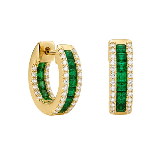 Yellow Gold Emerald Inside Out Hoops