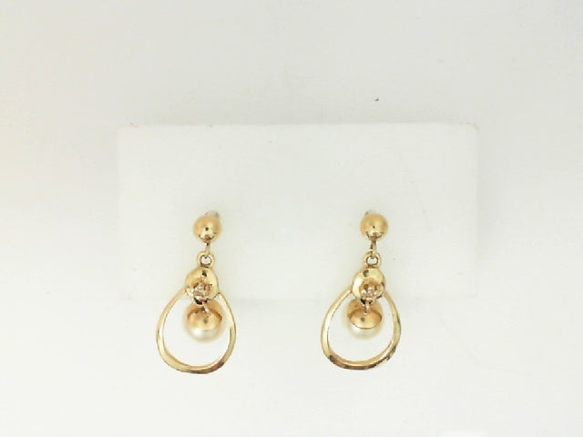 Vintage Yellow Gold Round Pearl Dangle Earrings