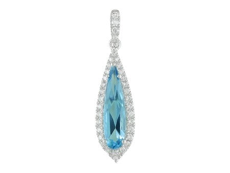 Graceful Teardrop Pendant Showcasing an Elongated Blue Topaz and Brilliant Diamonds