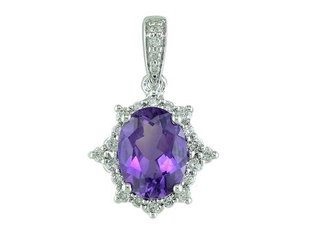 White Gold Oval Amethyst and Diamond Pendant