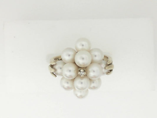 Vintage Yellow Gold Round Pearl Cluster Ring