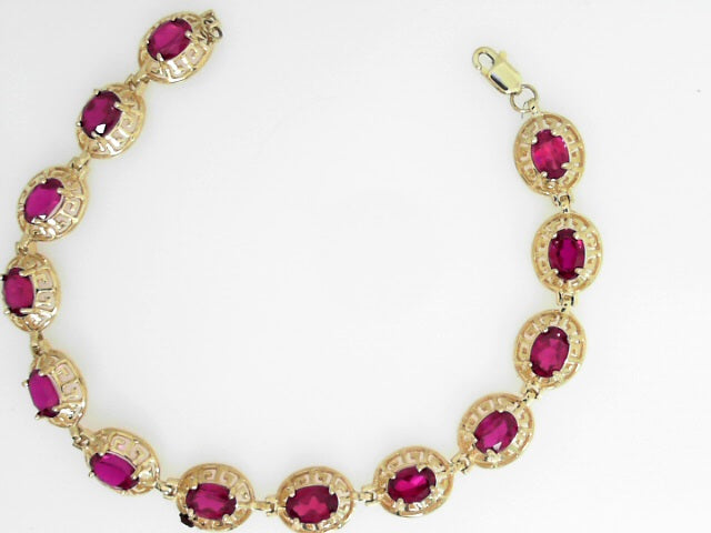 Yellow Gold Lab Ruby Greek Key Bracelet