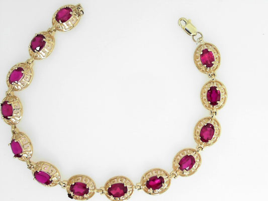 Yellow Gold Lab Ruby Greek Key Bracelet