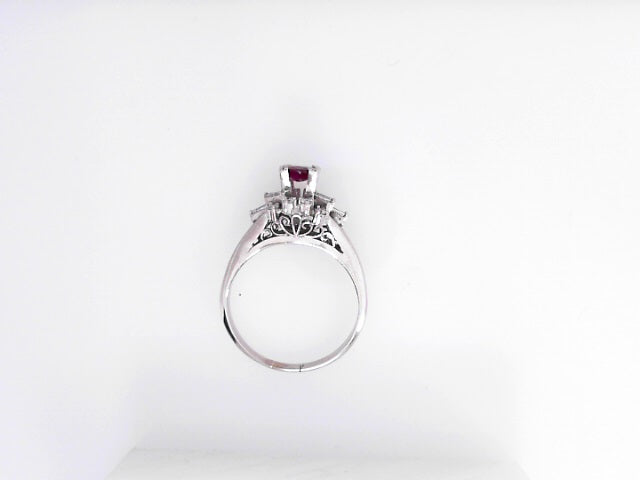 White Gold Baguette Diamond and Ruby Ring