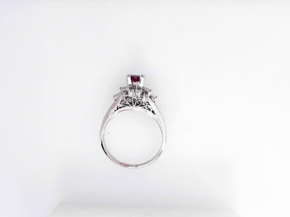 White Gold Baguette Diamond and Ruby Ring