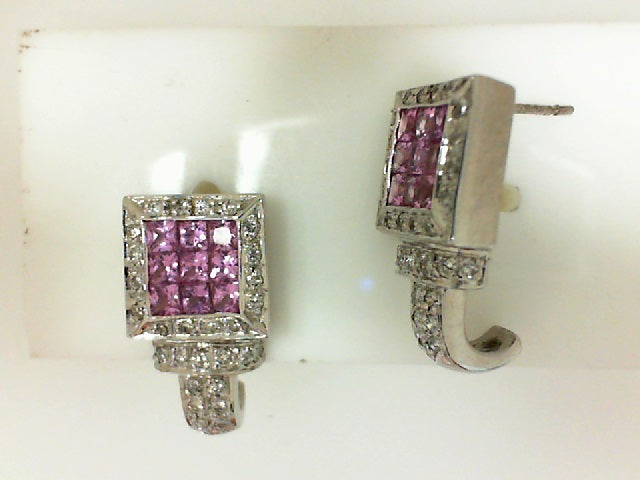 Pink Cushion Sapphire Square Earrings