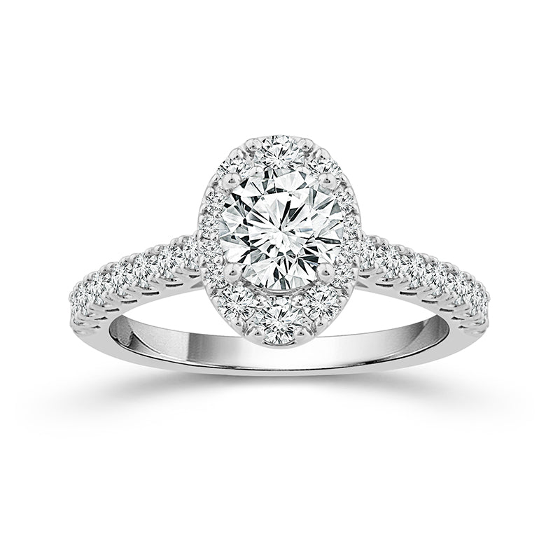 White Gold Round J/K Color Diamond Halo Engagement Ring