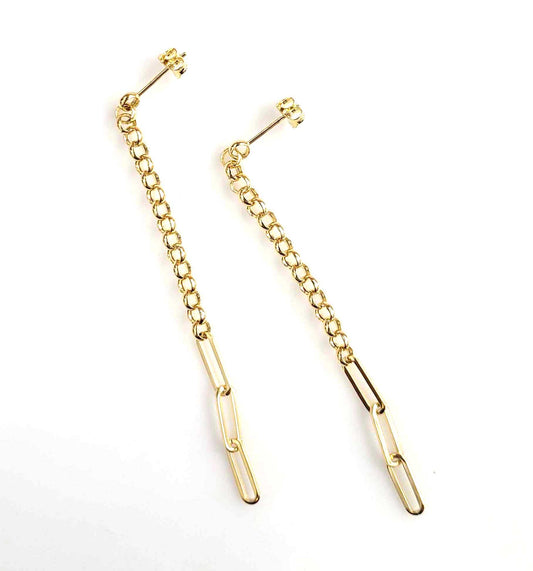 Yellow Gold Rolo and Paperclip Chain Earrings